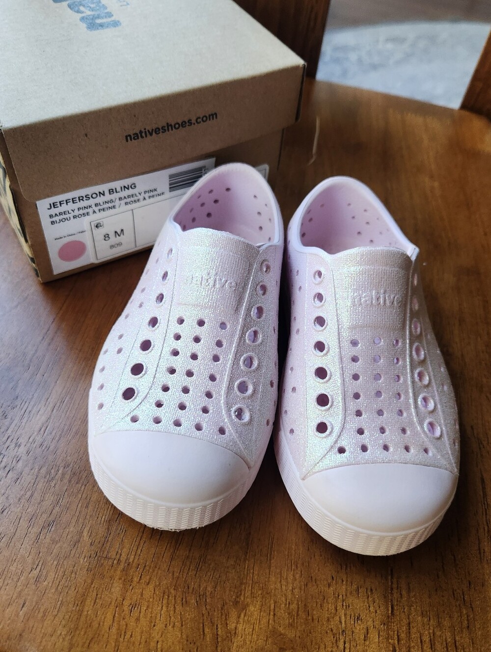 Native Jefferson Bling Kids Slip-On Sneakers - Barely Pink Iridescent